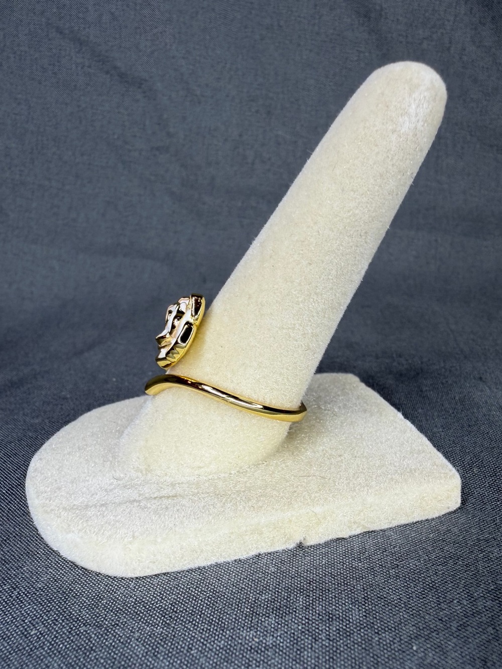 White Enamel Rose Wrap Ring Gold Tone CZ Floral Adjustable Statement Ring - Picture 6 of 6